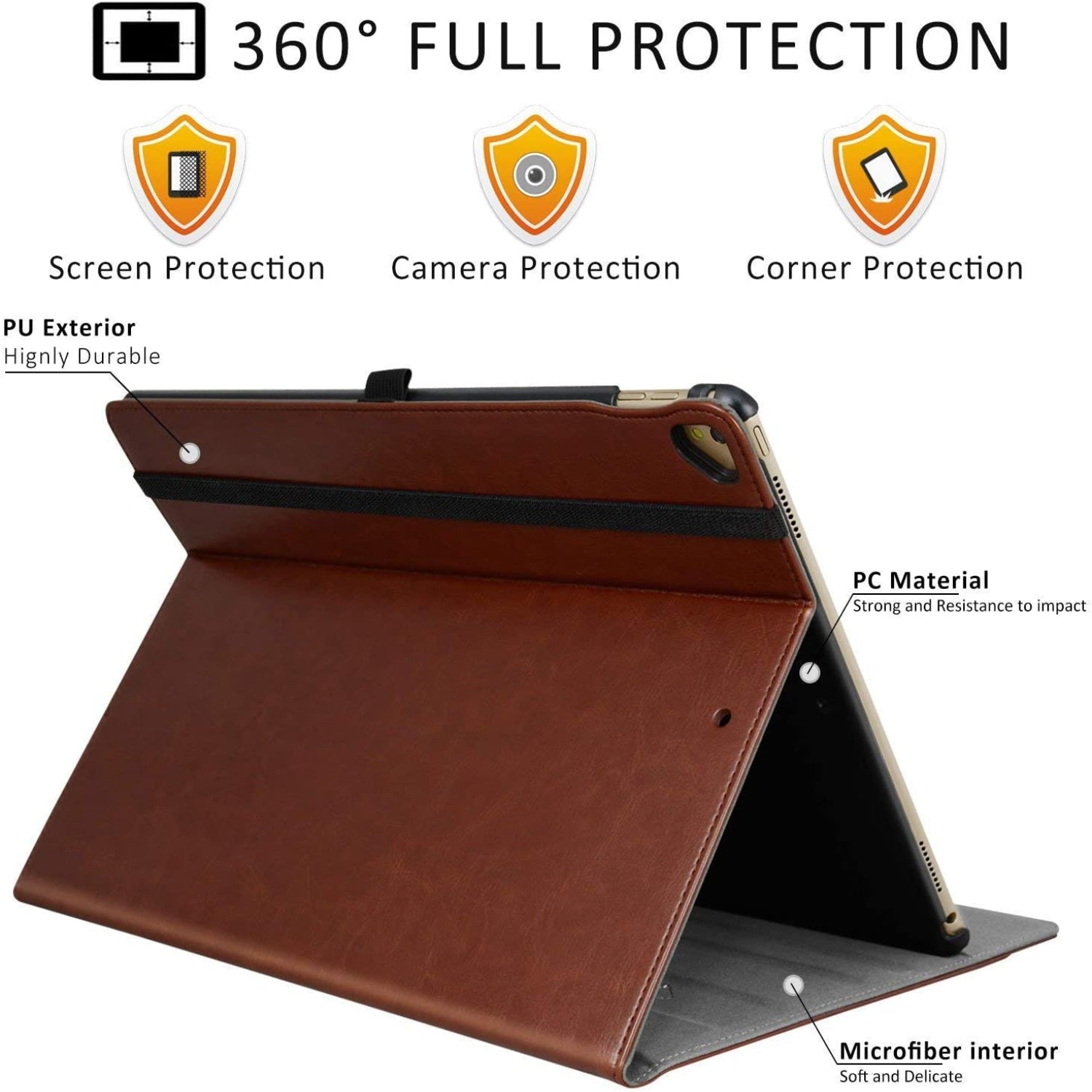 iPad Pro 12.9 inch 2017/2015 (Old Model, 1st & 2nd Gen) Leather Folding Stand Folio Cover Case-Black,Blue,Brown