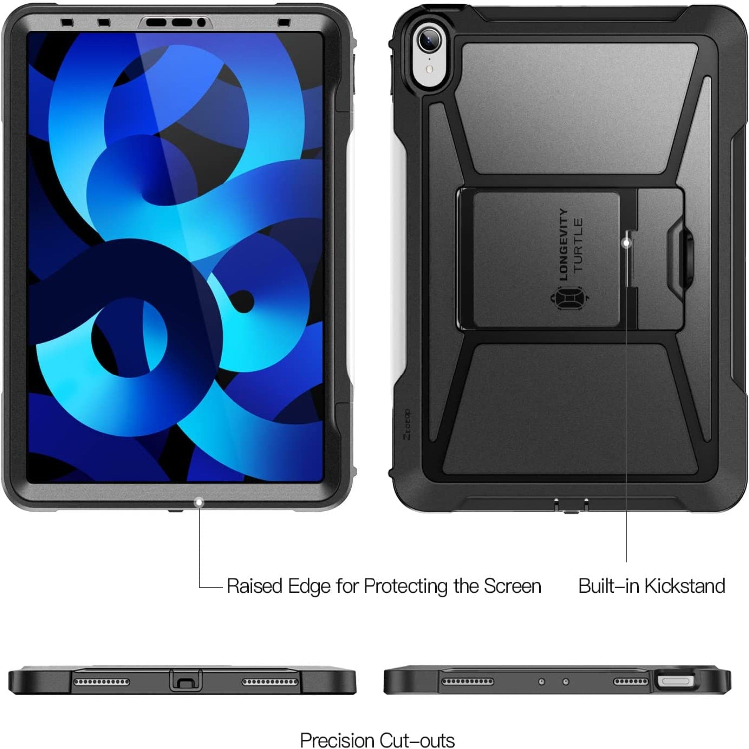 iPad Air 5th/4th Generation Case 10.9 Inch 2022/2020,Built-in Screen Protector,Shockproof Cover Case-Black,Blue